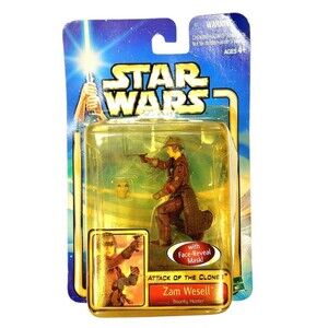 Star Wars Attack of The Clones Zam Wesell Face Reveal Mask Action Figure SEALED